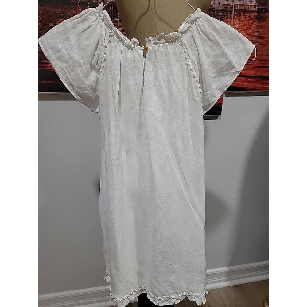 Massimo Dutti Linen Size 9-10 White Ruffles Lined Girls Dress #W2 - Picture 6 of 11
